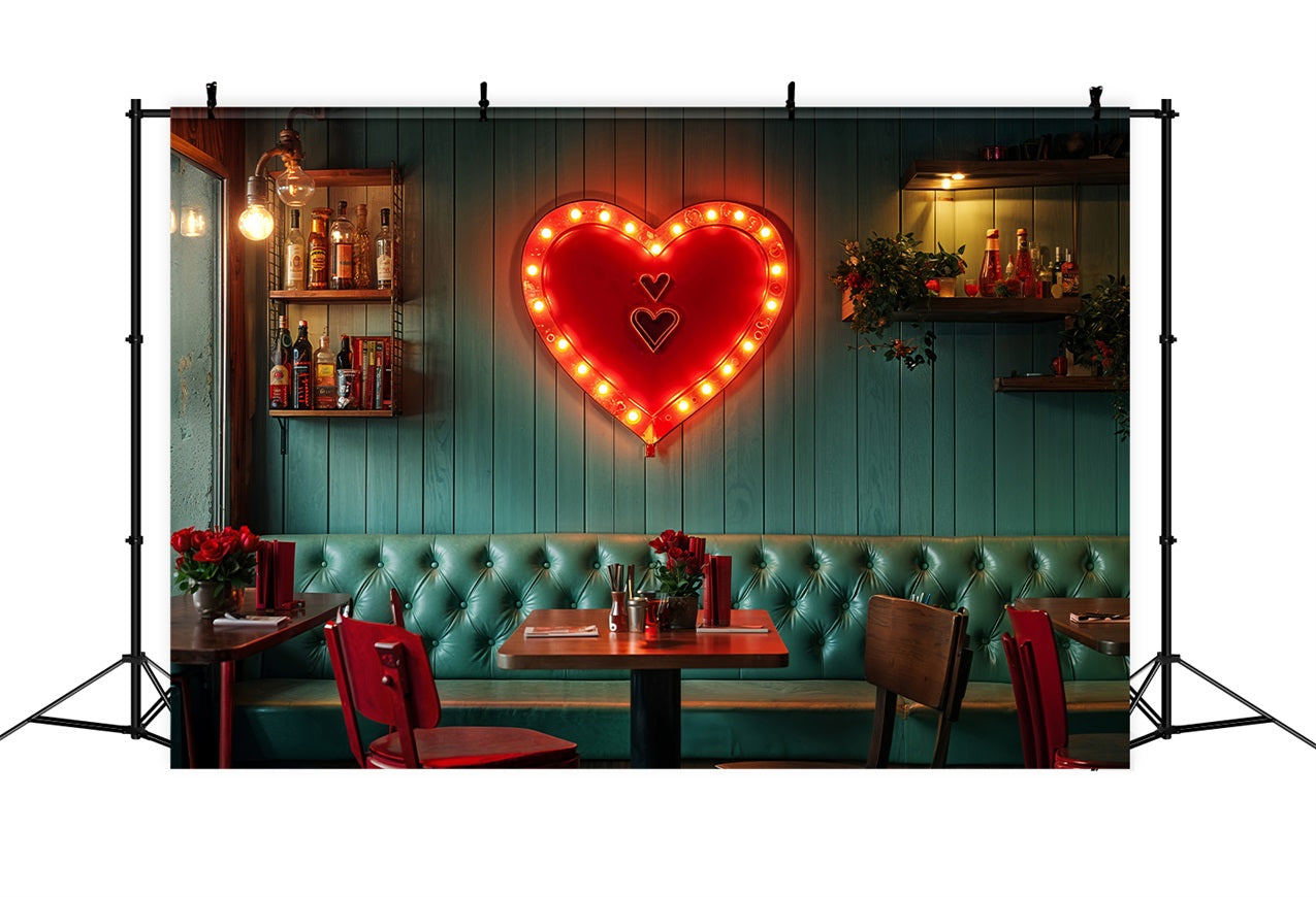 Valentine Theme Backdrop Vintage Cafe Neon Heart Backdrop BRP12-226