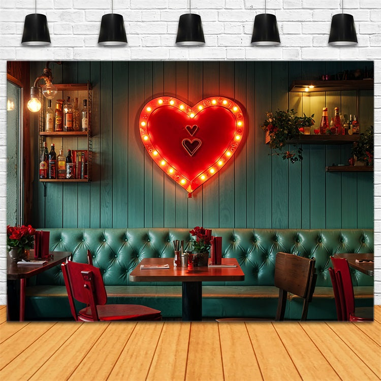 Valentine Theme Backdrop Vintage Cafe Neon Heart Backdrop BRP12-226