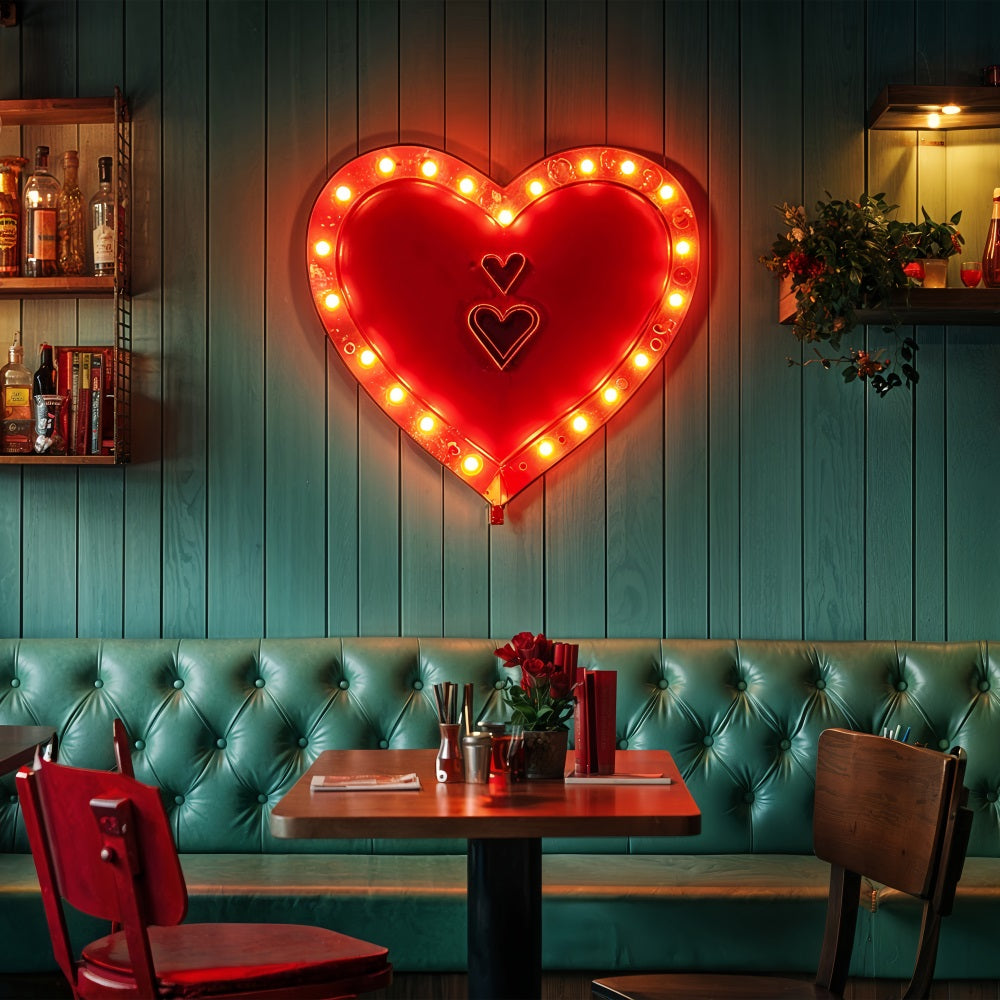 Valentine Theme Backdrop Vintage Cafe Neon Heart Backdrop BRP12-226