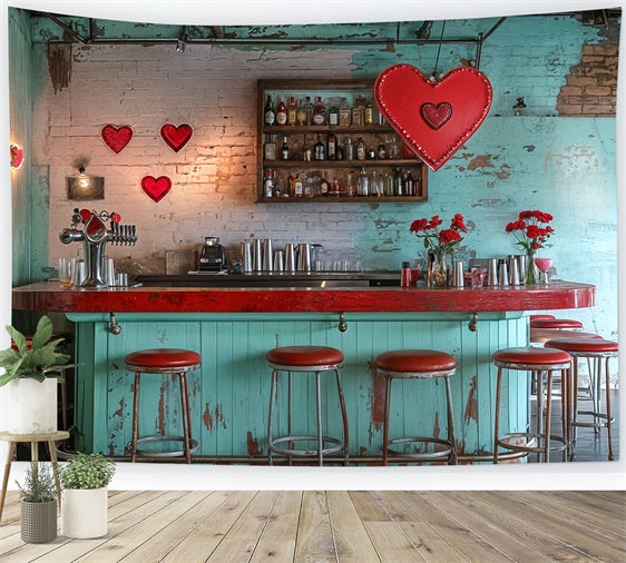 Valentine's Photo Backdrop Vintage Bar Red Hearts Backdrop BRP12-227