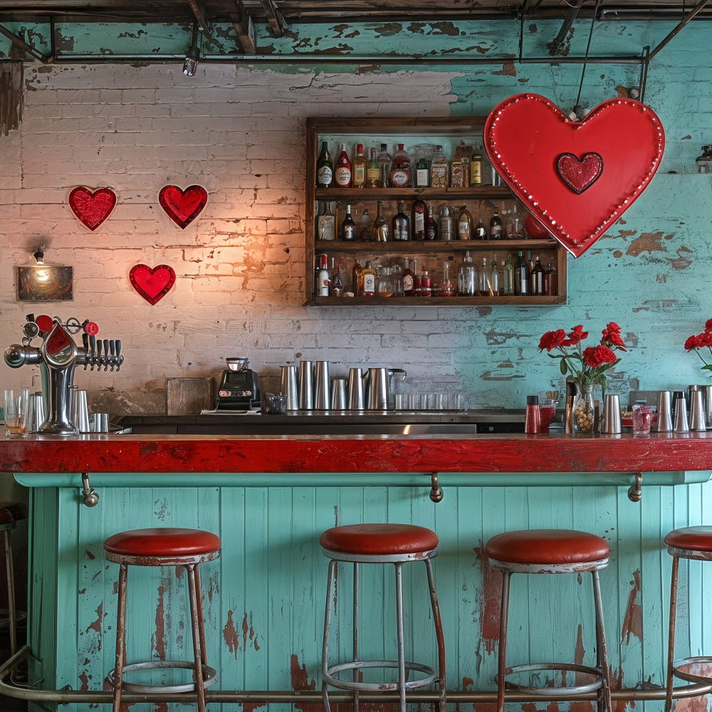 Valentine's Photo Backdrop Vintage Bar Red Hearts Backdrop BRP12-227