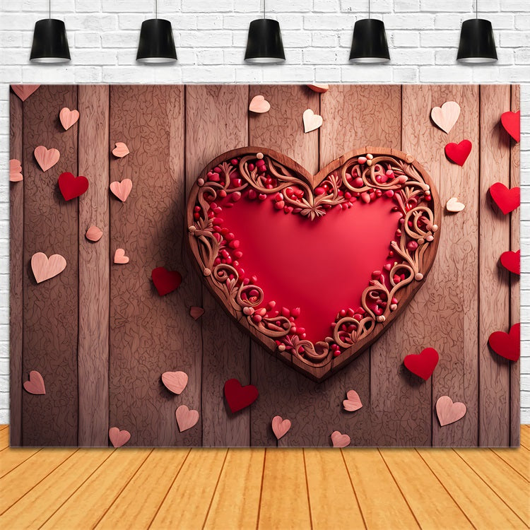 Backdrops Valentines Romantic Carved Heart Wood Wall Backdrop BRP12-231