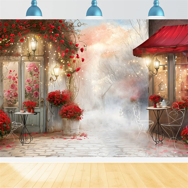 Valentine Backdrops Misty Romantic Valentine Garden Cafe Backdrop BRP12-234