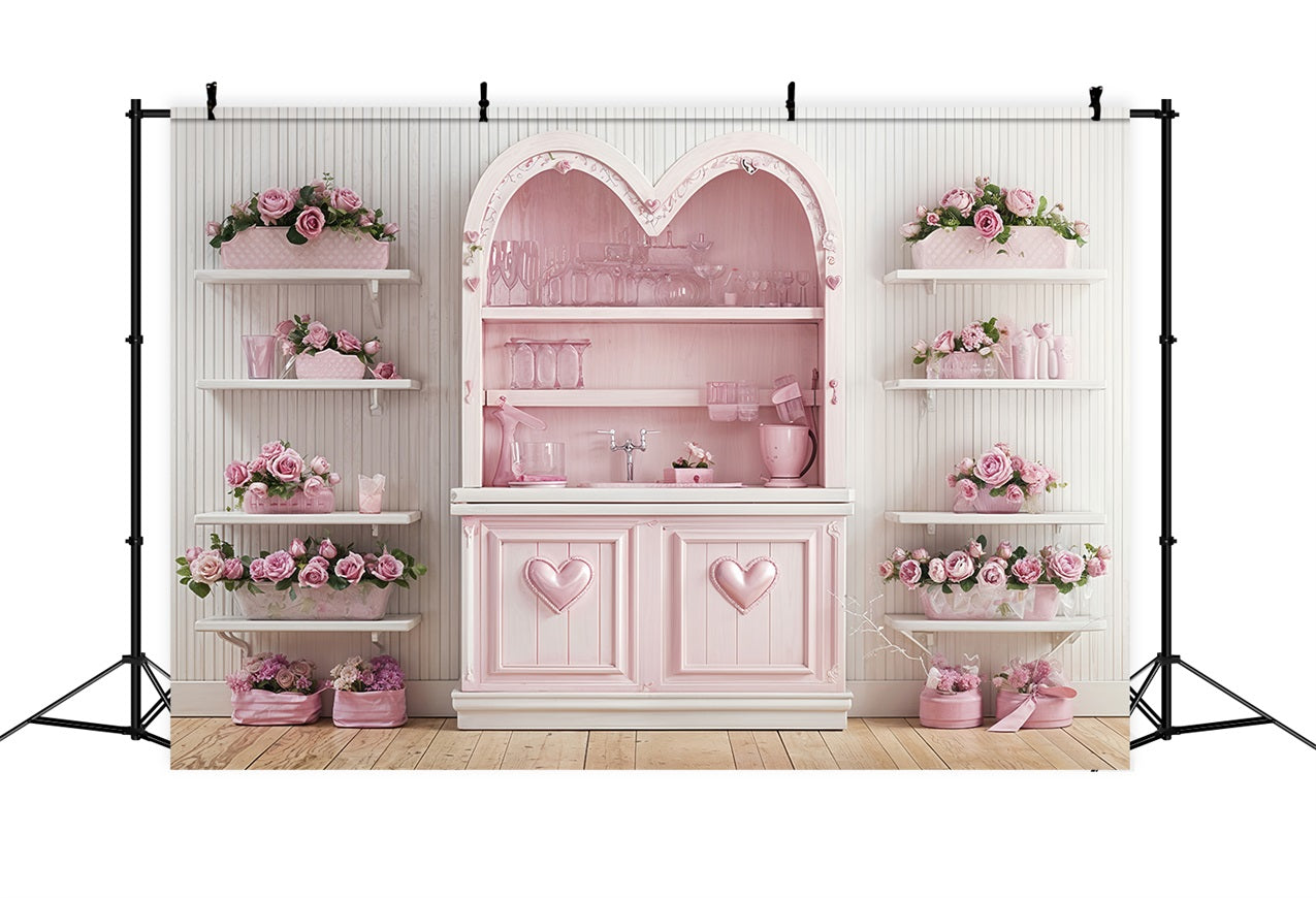 Valentine's Day Backdrop Pink Rose Kitchen Decor Backdrop BRP12-236