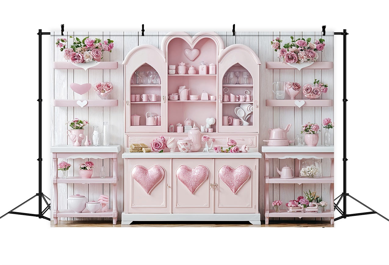 Backdrop Valentines Charming Pink Roses Heart Kitchen Backdrop BRP12-237