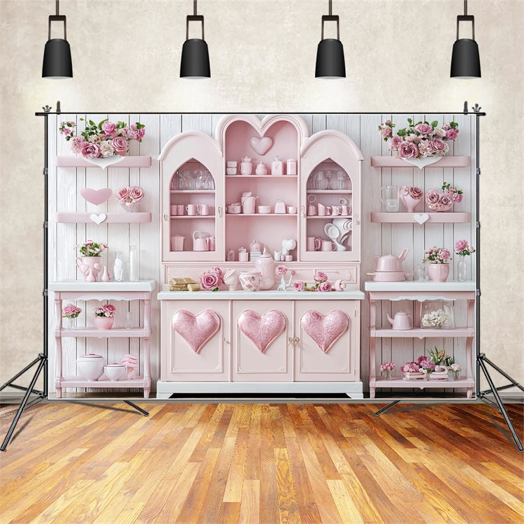 Backdrop Valentines Charming Pink Roses Heart Kitchen Backdrop BRP12-237