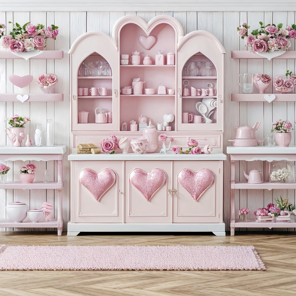 Backdrop Valentines Charming Pink Roses Heart Kitchen Backdrop BRP12-237