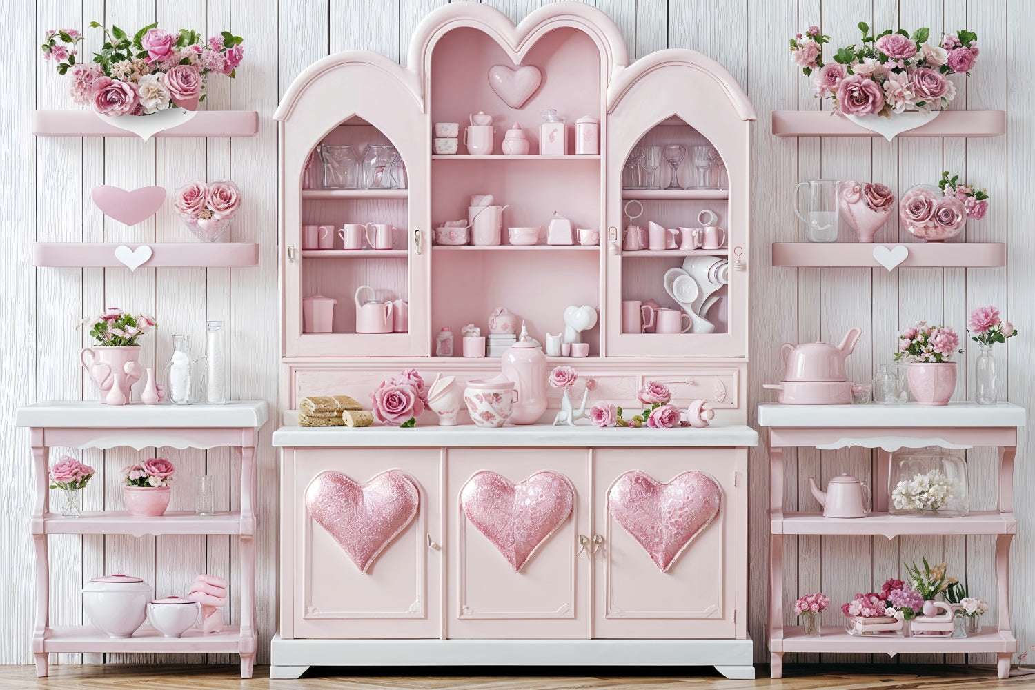 Backdrop Valentines Charming Pink Roses Heart Kitchen Backdrop BRP12-237