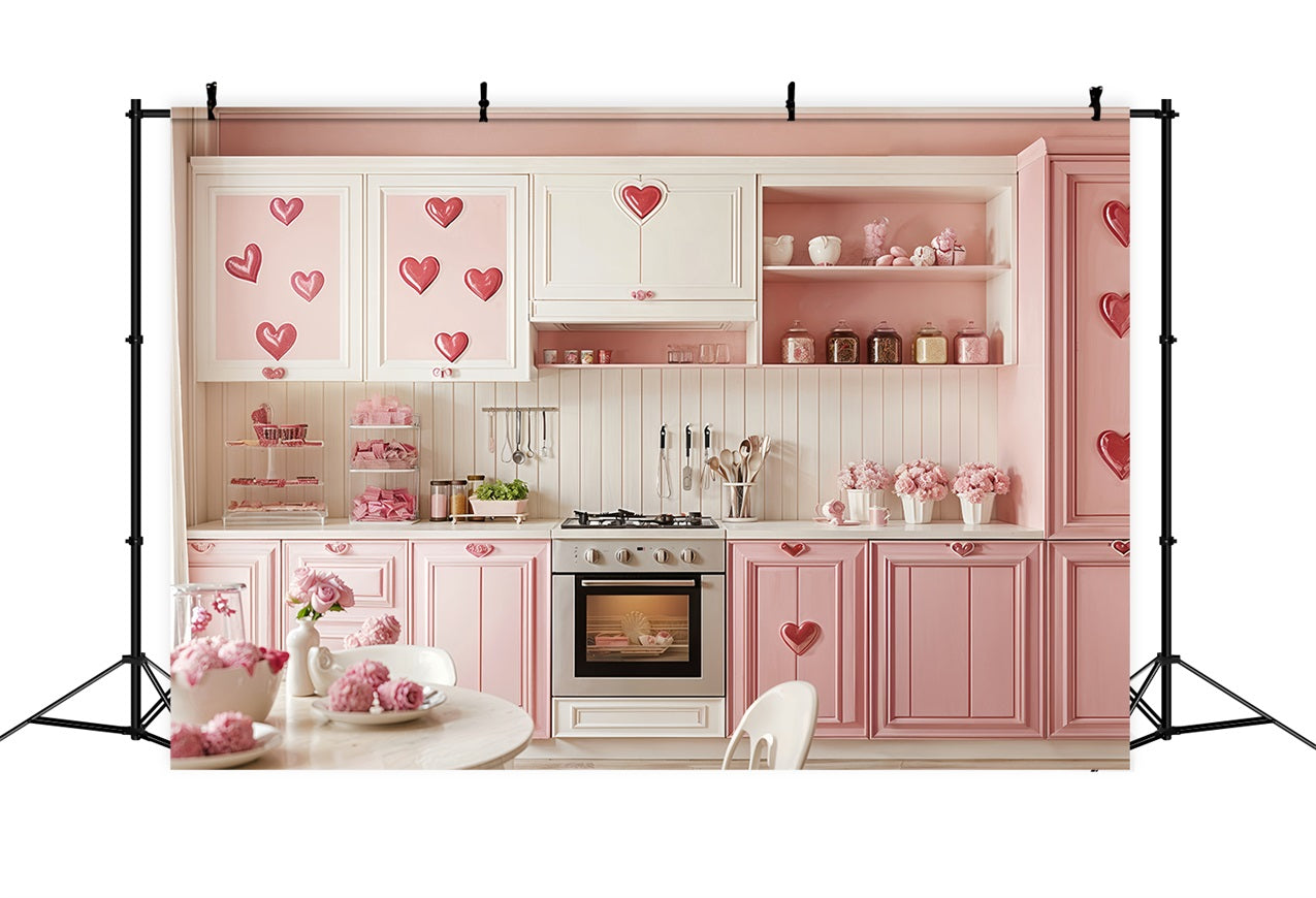 Backdrops Valentines Pink Kitchen Heart Accents Backdrop BRP12-238