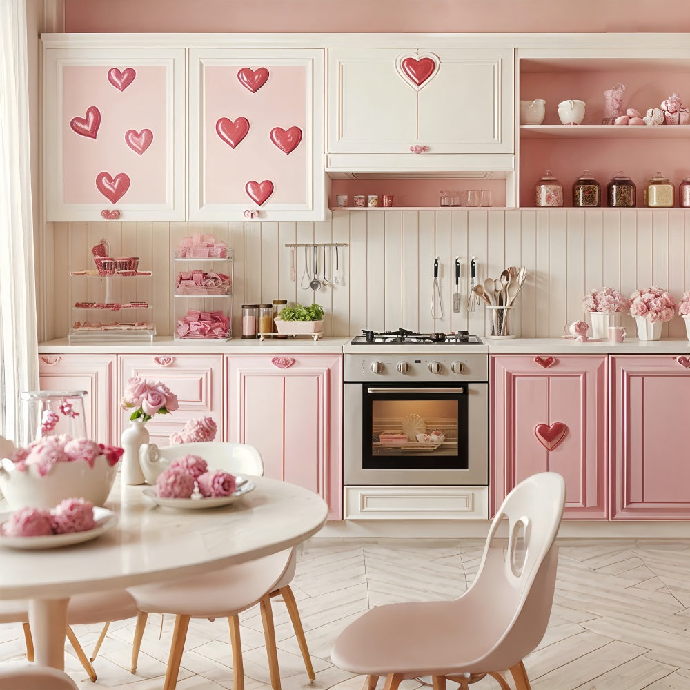 Backdrops Valentines Pink Kitchen Heart Accents Backdrop BRP12-238