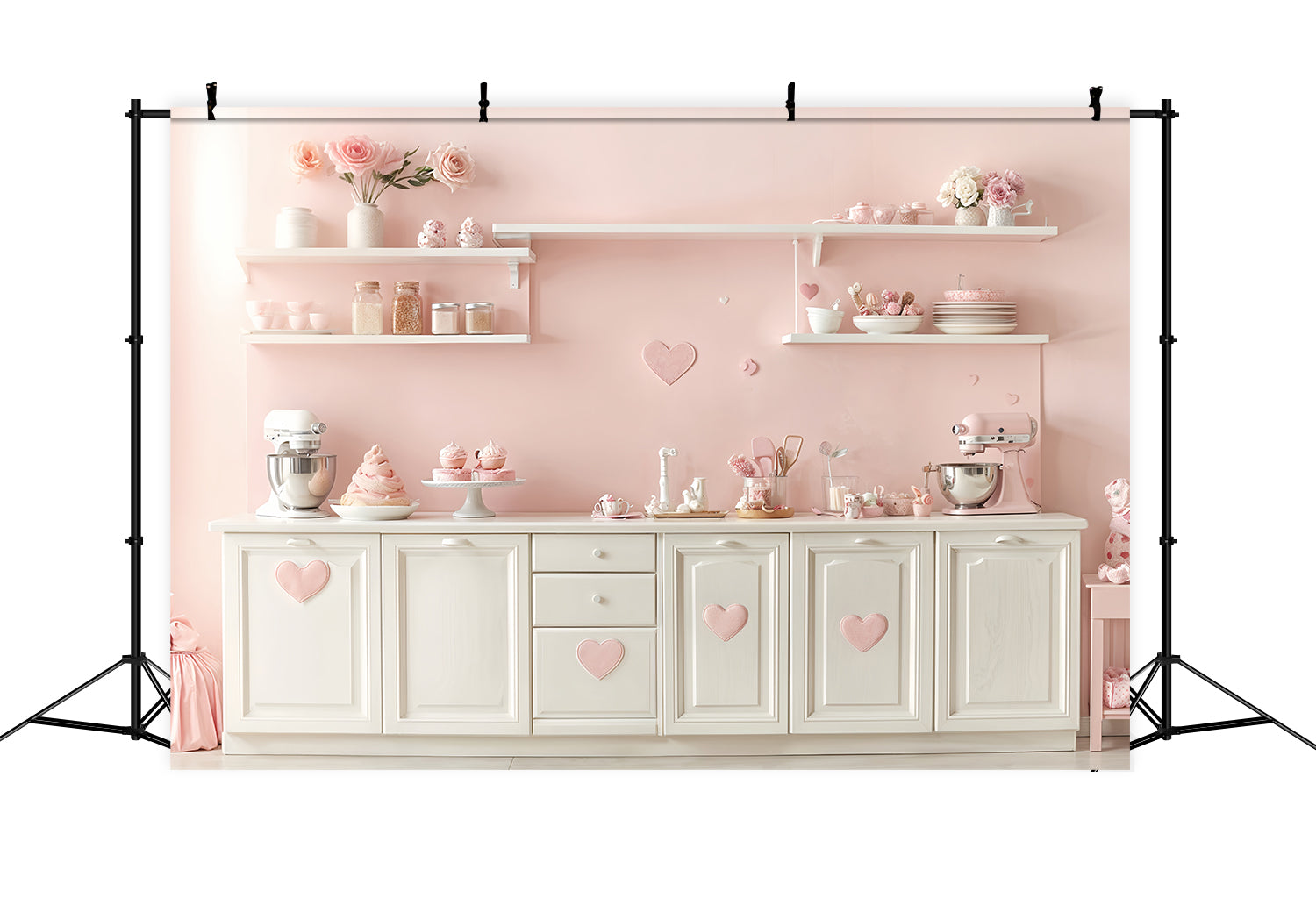 Valentine Backdrop Ideas Pastel Kitchen Pink Heart Backdrop BRP12-241