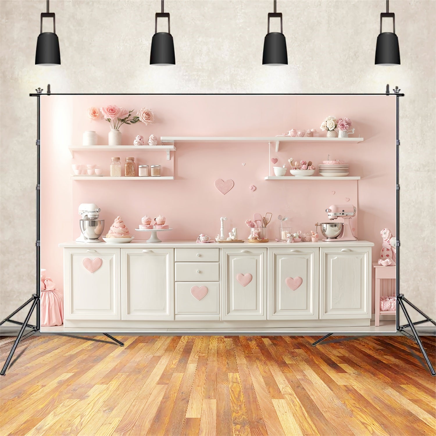 Valentine Backdrop Ideas Pastel Kitchen Pink Heart Backdrop BRP12-241