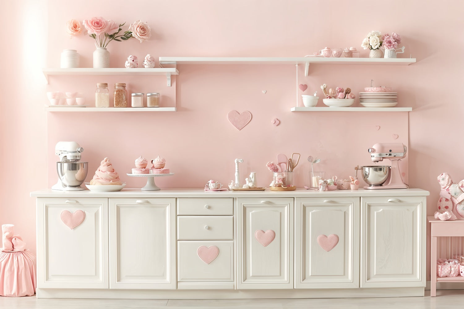 Valentine Backdrop Ideas Pastel Kitchen Pink Heart Backdrop BRP12-241