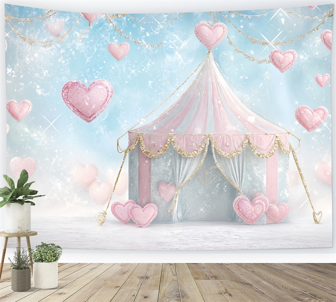 Valentine Backdrops Photography Pink Tent Glitter Heart Backdrop BRP12-244