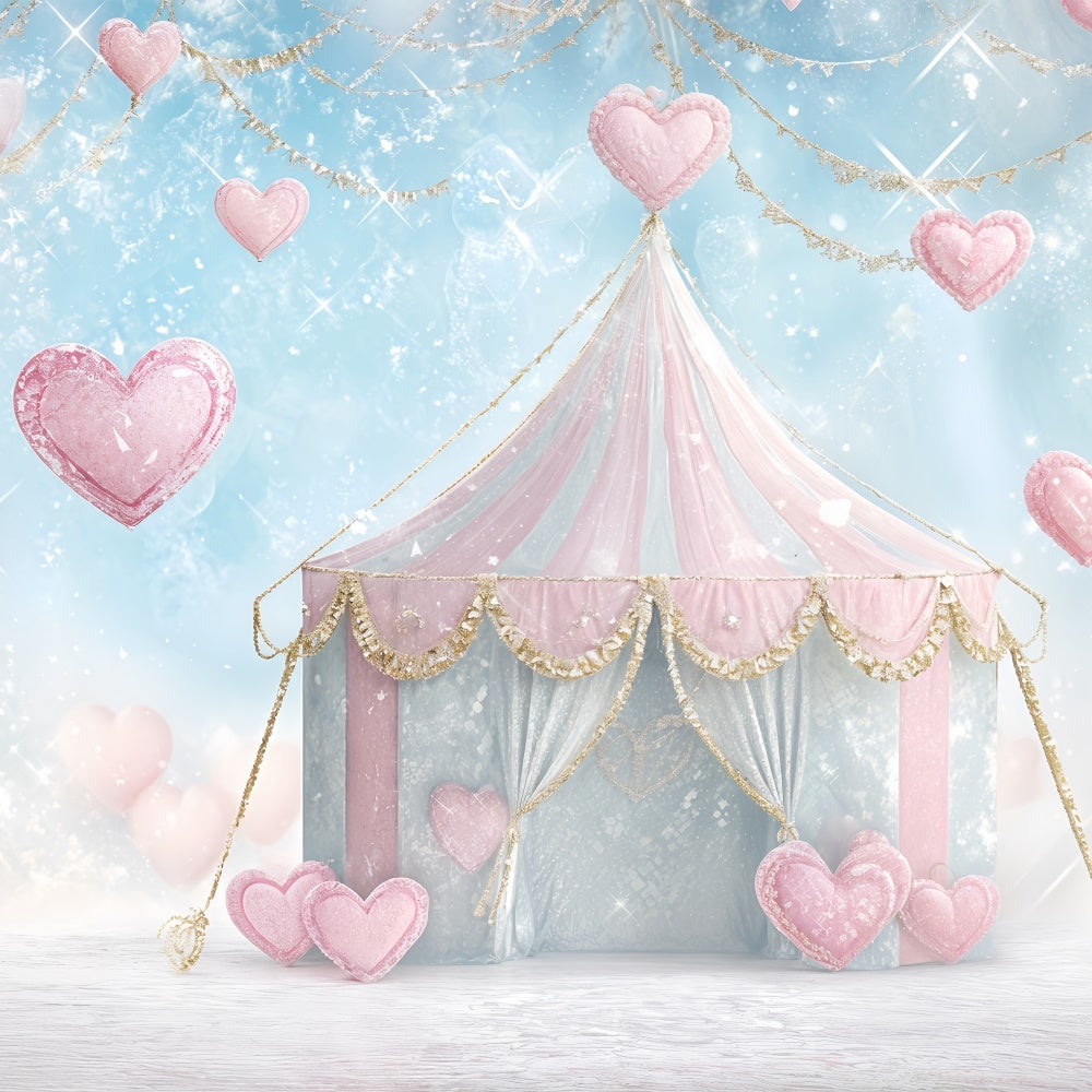 Valentine Backdrops Photography Pink Tent Glitter Heart Backdrop BRP12-244