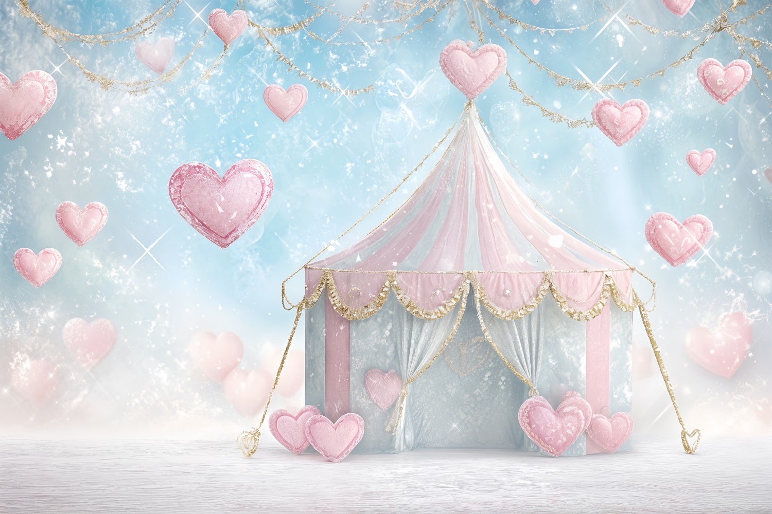 Valentine Backdrops Photography Pink Tent Glitter Heart Backdrop BRP12-244