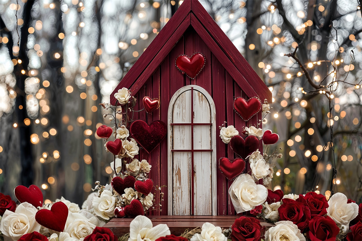 Valentines Heart Backdrop Red Cottage Heart Roses Backdrop BRP12-245