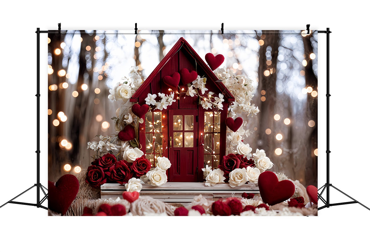 Valentines Party Backdrop Floral Red House Love-Inspired Backdrop BRP12-246