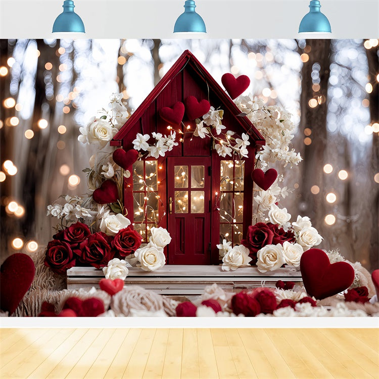 Valentines Party Backdrop Floral Red House Love-Inspired Backdrop BRP12-246