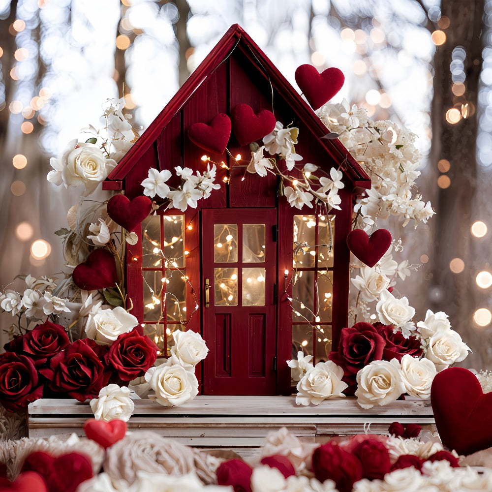 Valentines Party Backdrop Floral Red House Love-Inspired Backdrop BRP12-246