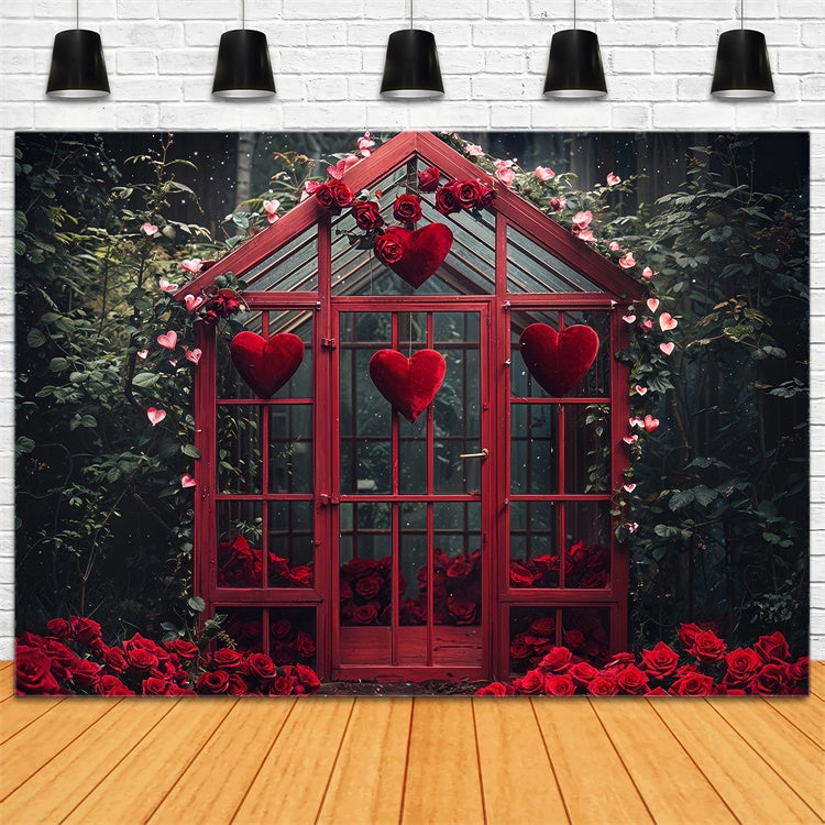 Valentine's Day Photography Backdrop Greenhouse Roses Hearts Backdrop BRP12-247