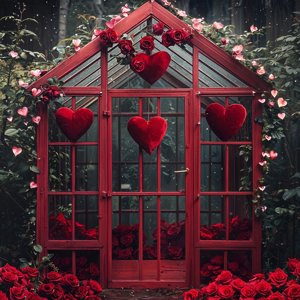 Valentine's Day Photography Backdrop Greenhouse Roses Hearts Backdrop BRP12-247