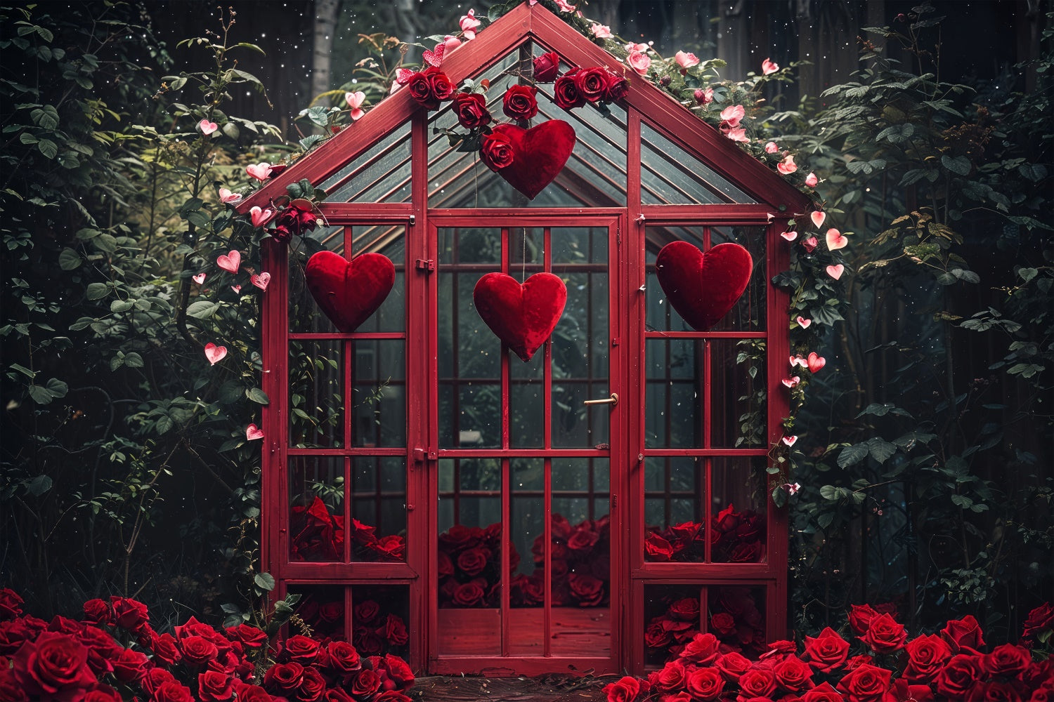 Valentine's Day Photography Backdrop Greenhouse Roses Hearts Backdrop BRP12-247