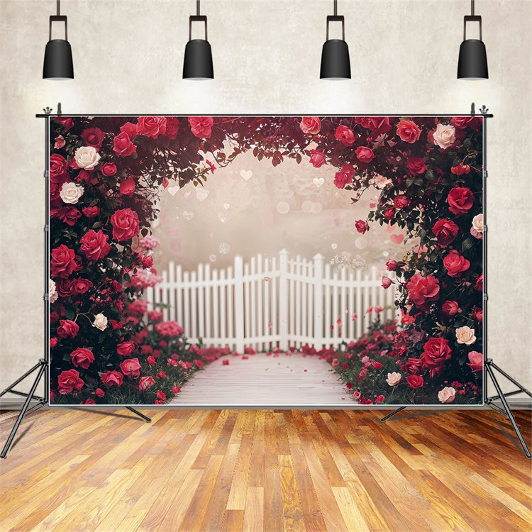 Valentines Backdrop Decor Rose Garden White Fence Backdrop BRP12-249