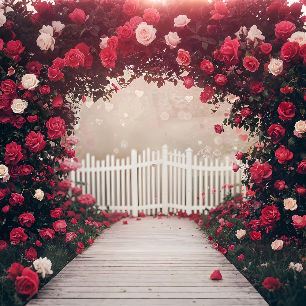 Valentines Backdrop Decor Rose Garden White Fence Backdrop BRP12-249