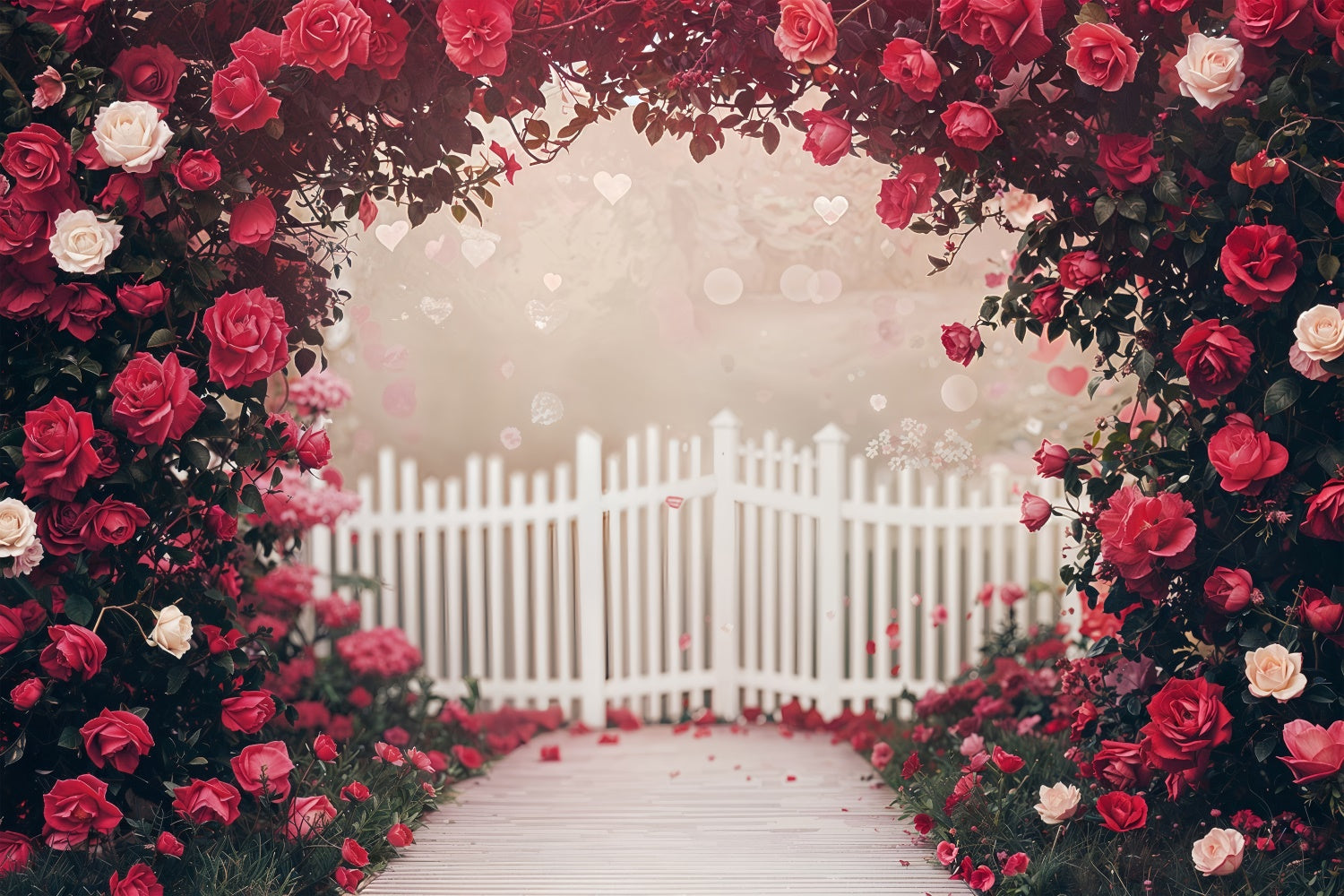 Valentines Backdrop Decor Rose Garden White Fence Backdrop BRP12-249