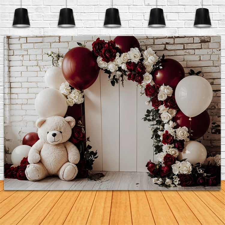 Backdrop Valentine Teddy Floral Arch Balloon Backdrop BRP12-251