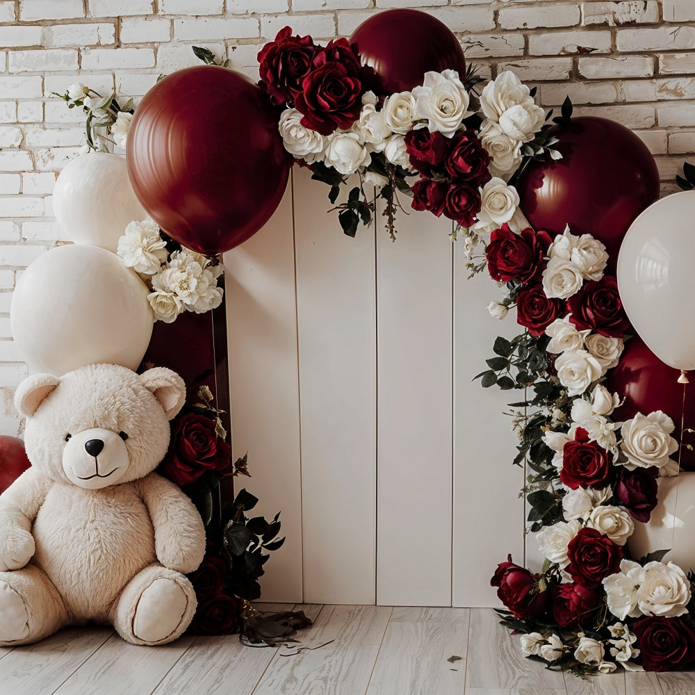 Backdrop Valentine Teddy Floral Arch Balloon Backdrop BRP12-251