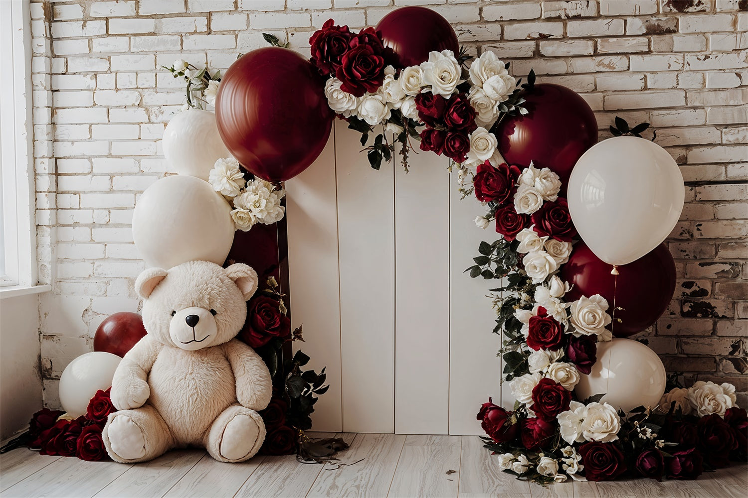 Backdrop Valentine Teddy Floral Arch Balloon Backdrop BRP12-251