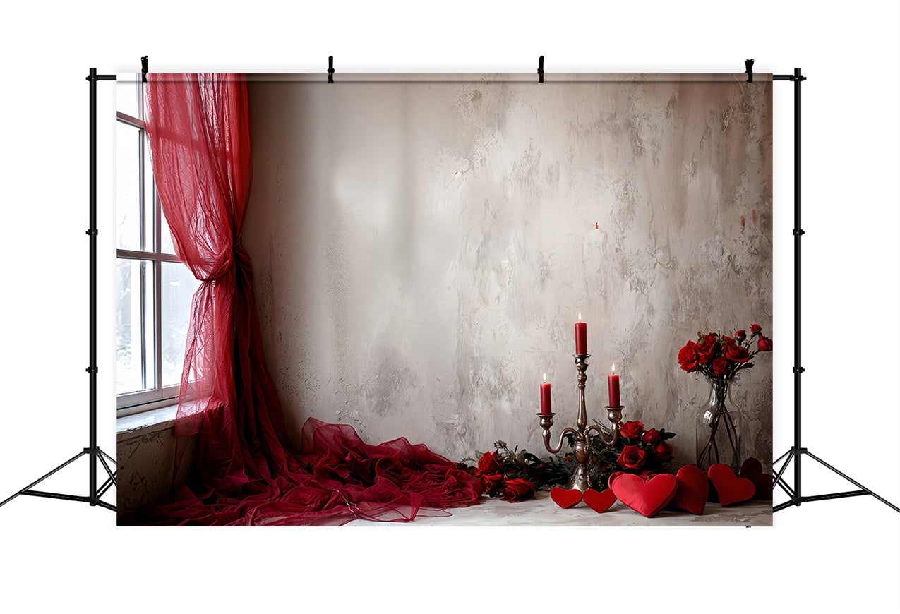 Valentine's Backdrops Red Drapes Roses Candlelight Backdrop BRP12-253