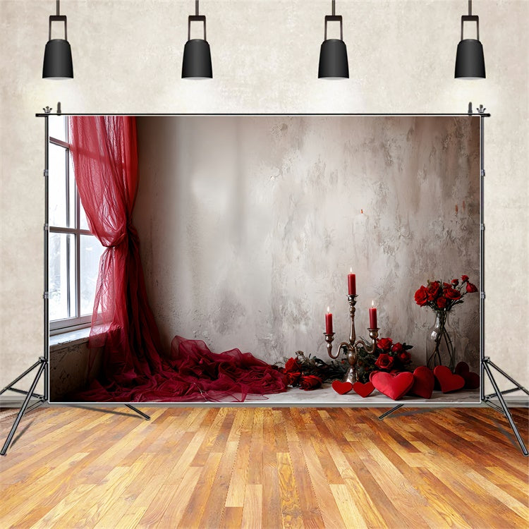 Valentine's Backdrops Red Drapes Roses Candlelight Backdrop BRP12-253