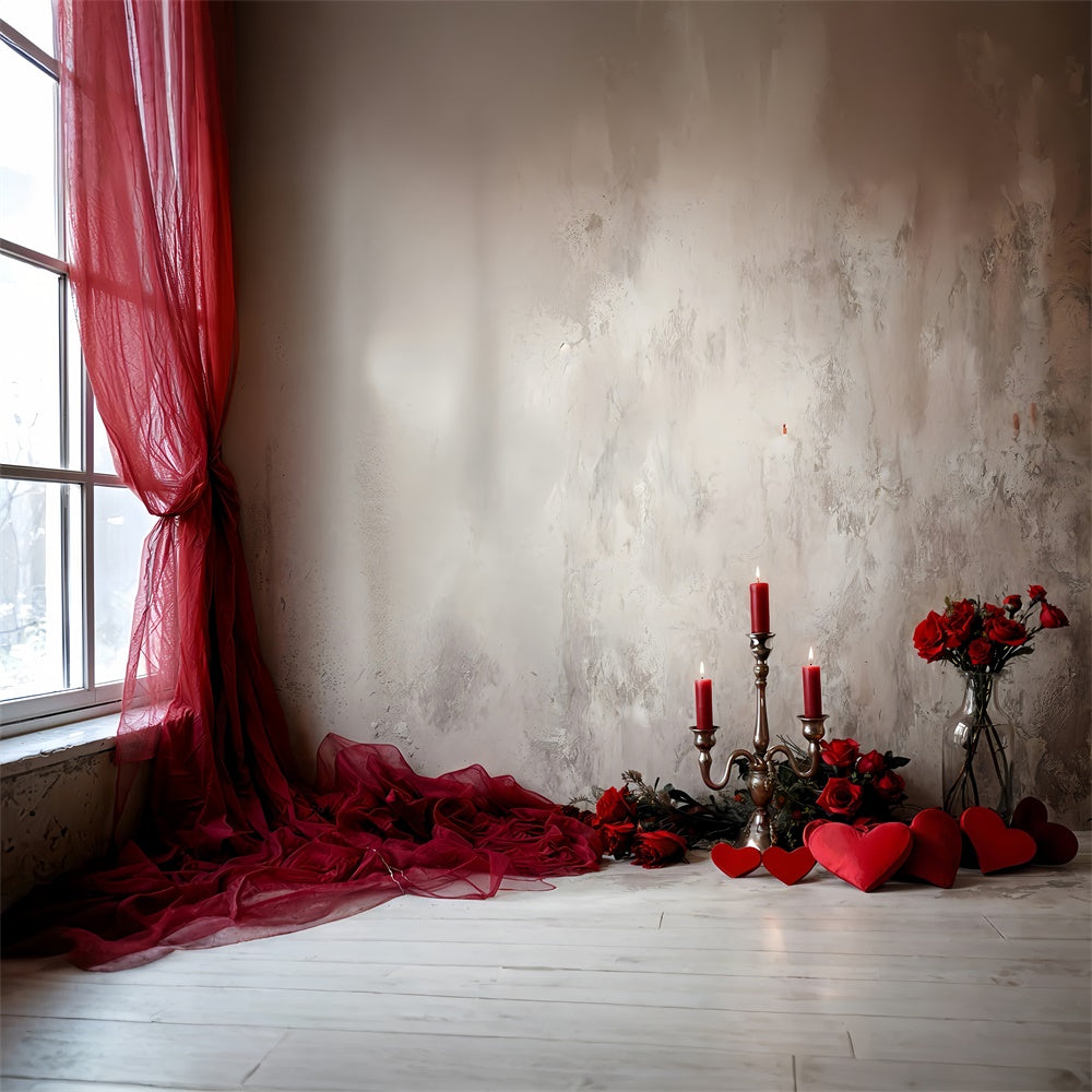 Valentine's Backdrops Red Drapes Roses Candlelight Backdrop BRP12-253