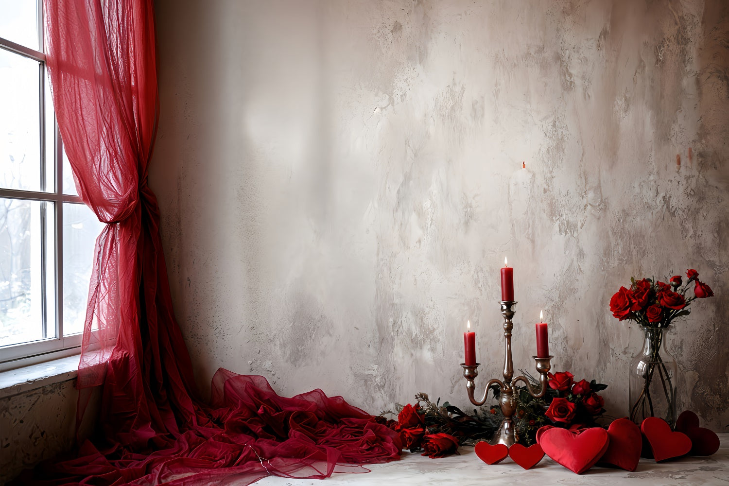 Valentine's Backdrops Red Drapes Roses Candlelight Backdrop BRP12-253