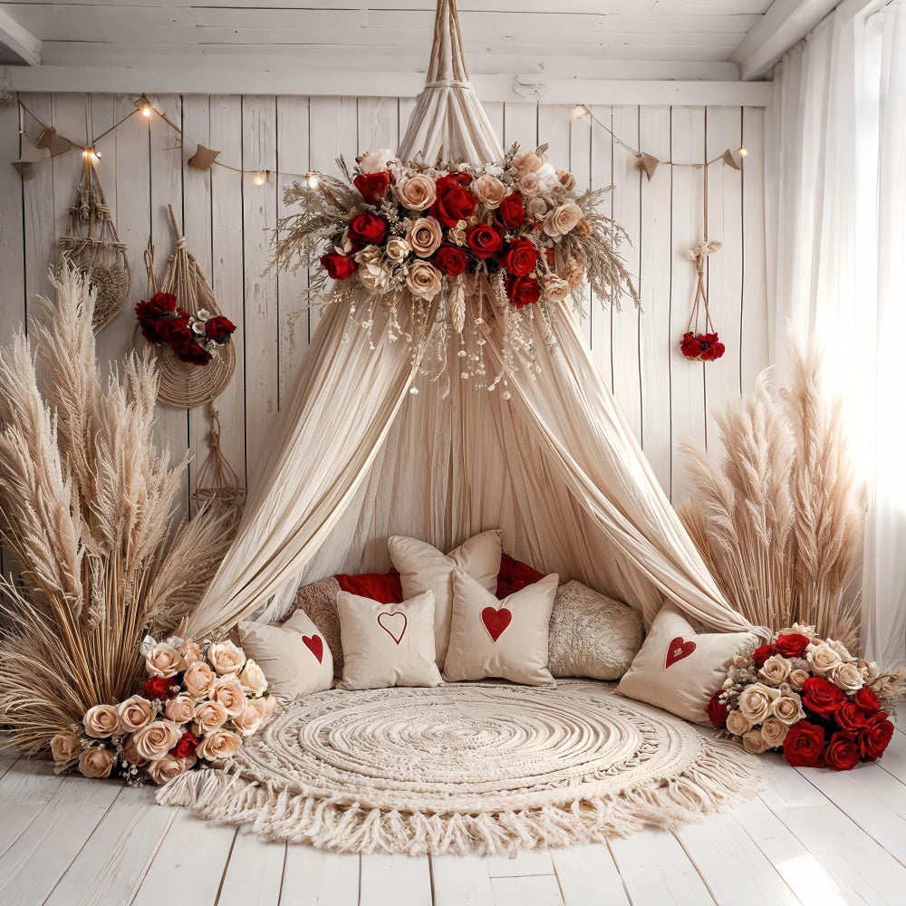 Valentine Photography Backdrops Boho Canopy Rose Decor Backdrop BRP12-254