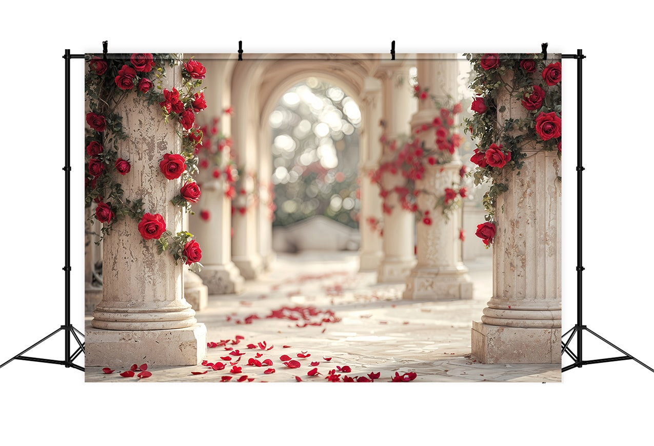 Valentine's Backdrop Red Rose Pathway Marble Columns Backdrop BRP12-257