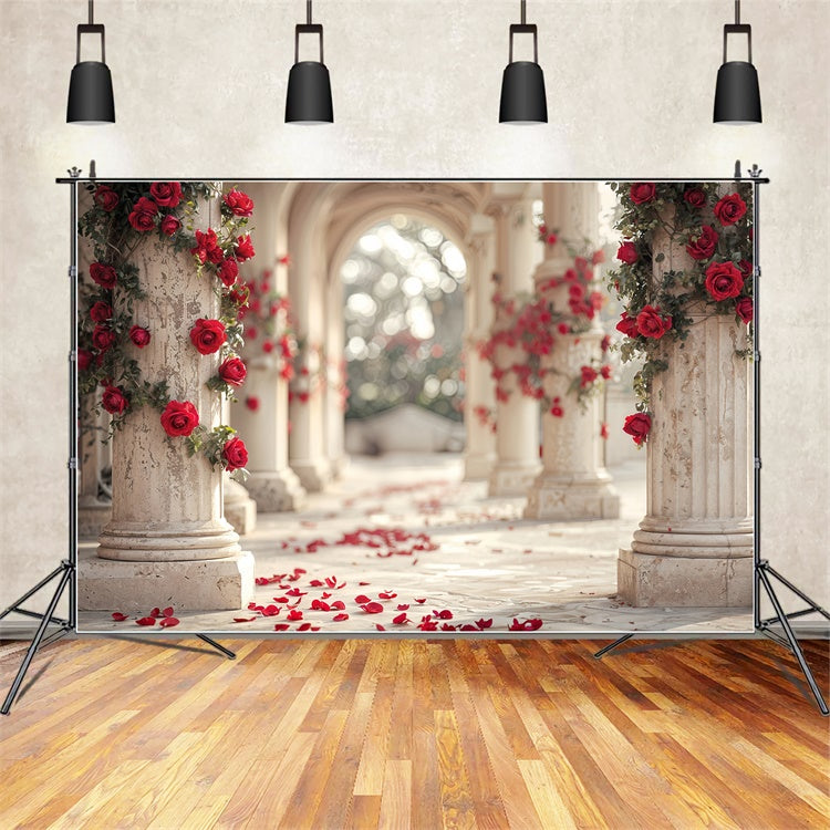 Valentine's Backdrop Red Rose Pathway Marble Columns Backdrop BRP12-257