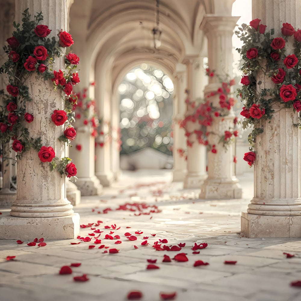 Valentine's Backdrop Red Rose Pathway Marble Columns Backdrop BRP12-257