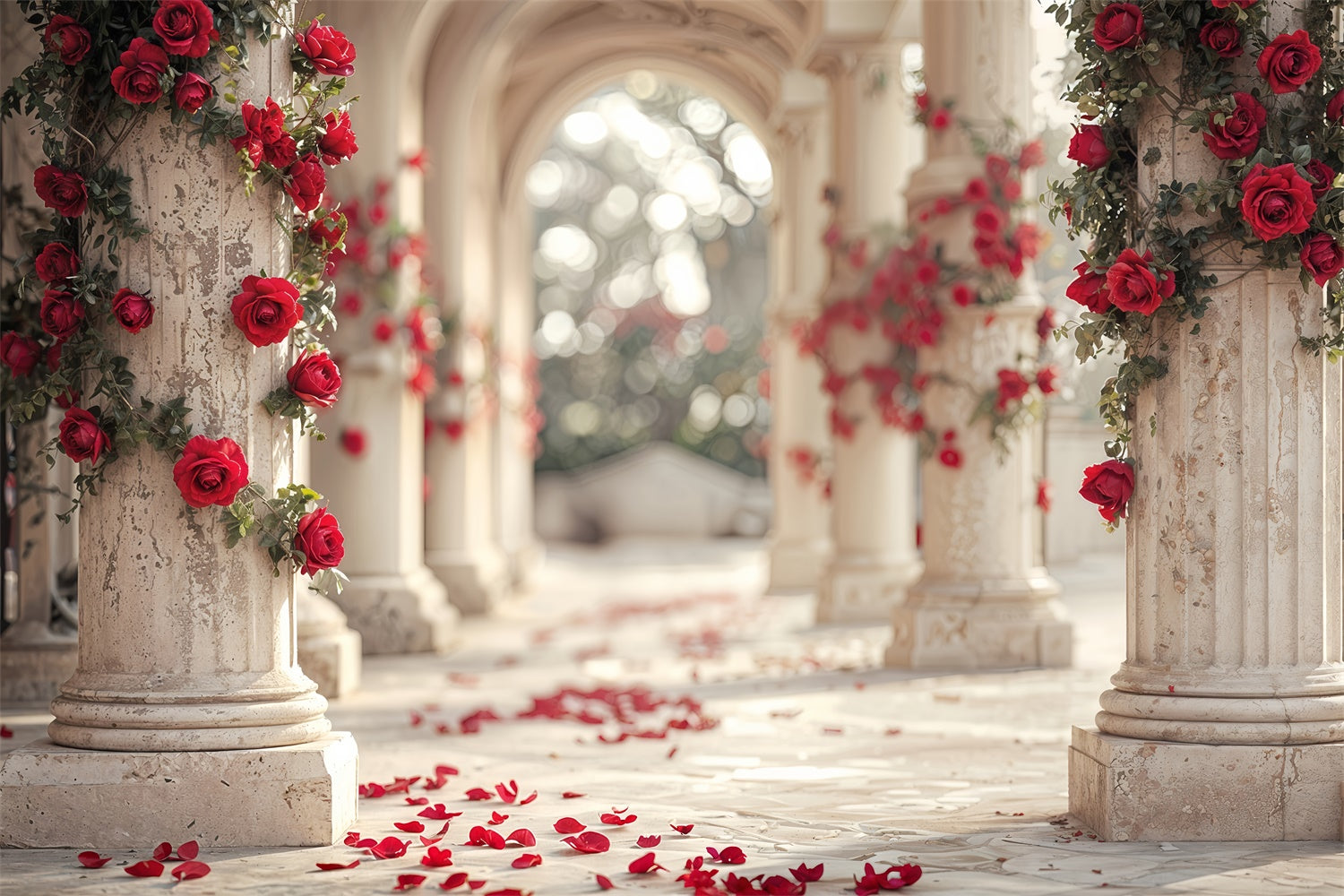 Valentine's Backdrop Red Rose Pathway Marble Columns Backdrop BRP12-257