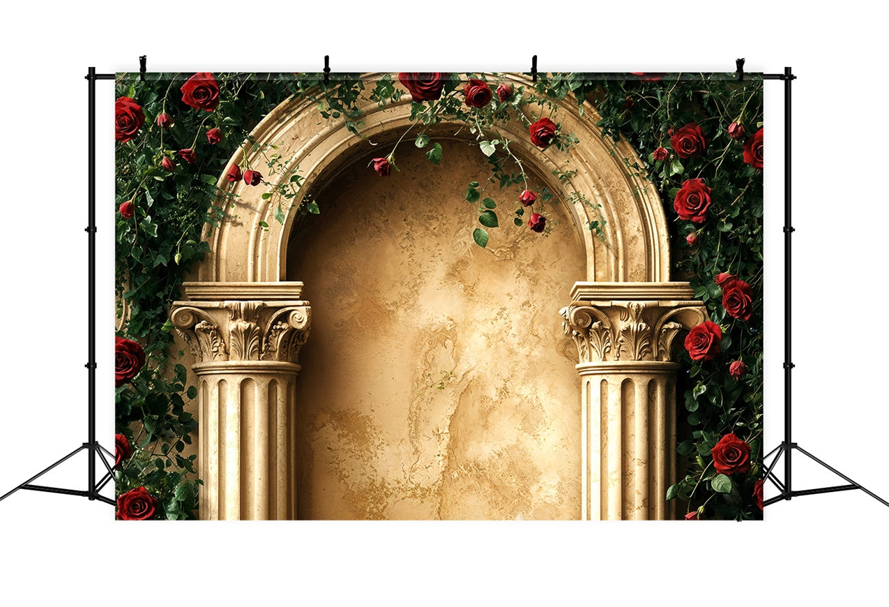 Valentines Day Picture Backdrop Gold Arch Rose Backdrop BRP12-258