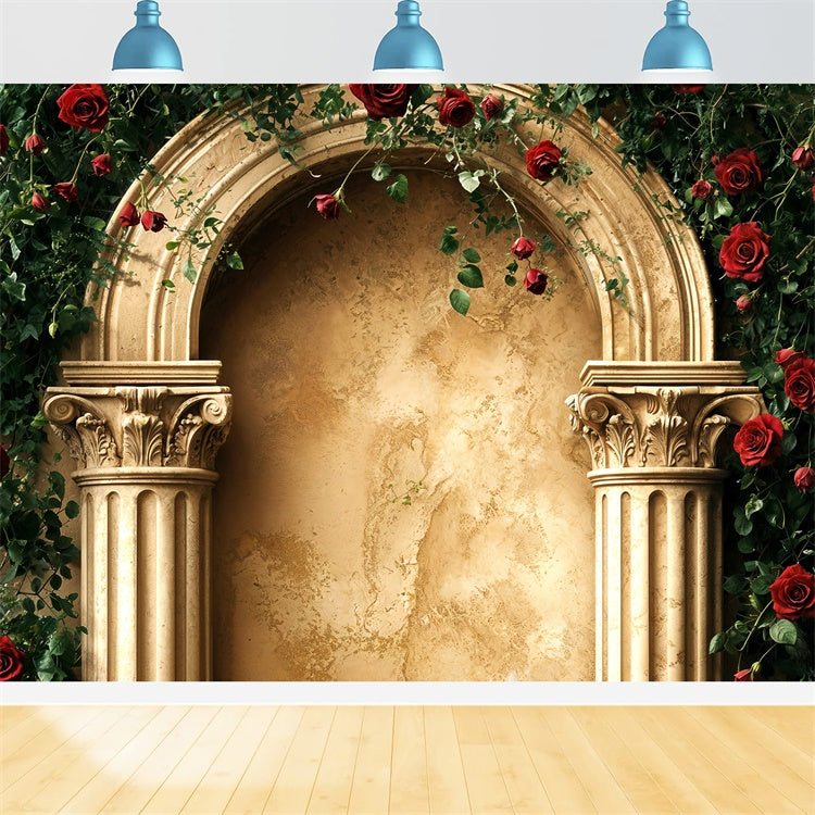 Valentines Day Picture Backdrop Gold Arch Rose Backdrop BRP12-258