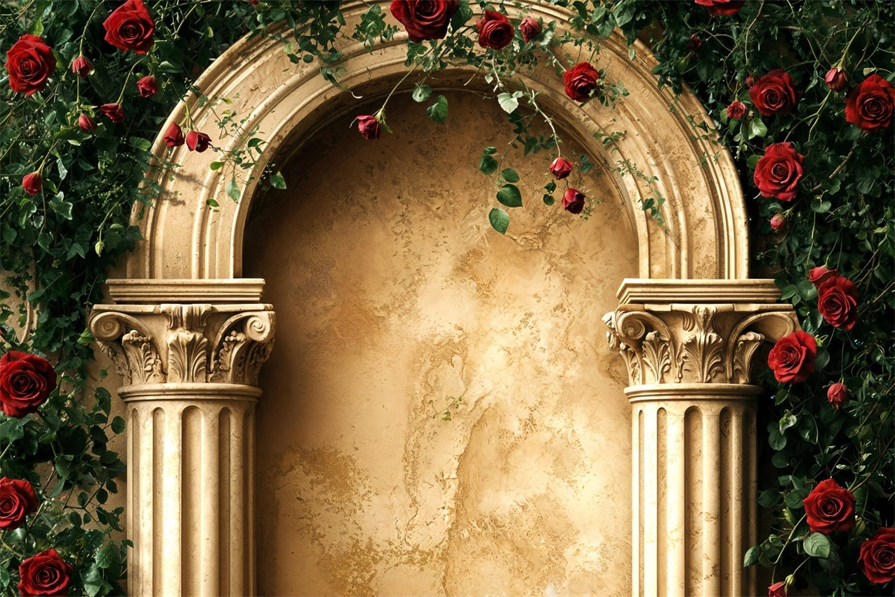 Valentines Day Picture Backdrop Gold Arch Rose Backdrop BRP12-258