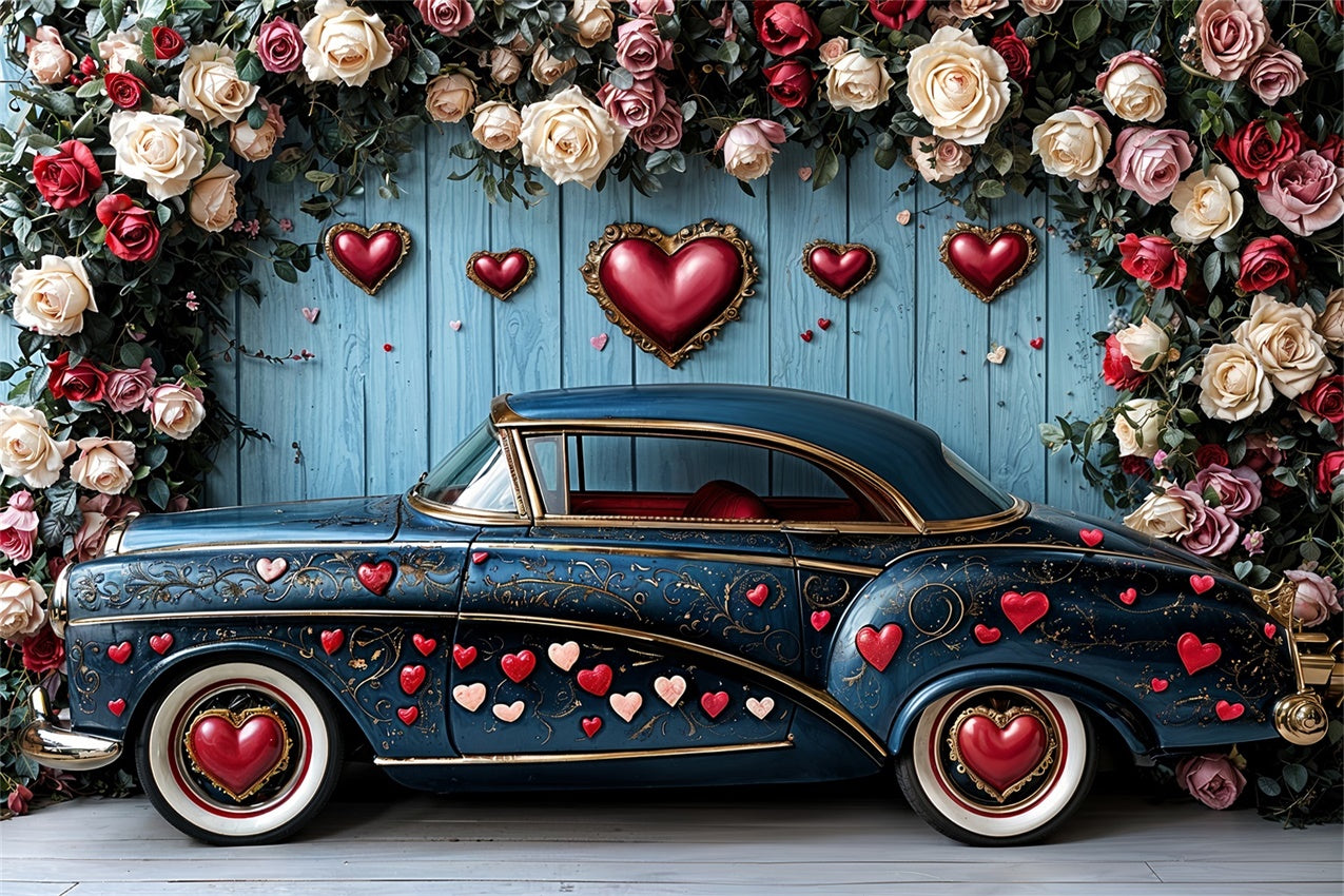 Valentine Photography Backdrop Rose Heart Car Display Backdrop BRP12-260