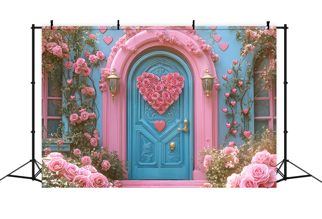 Valentine Backdrops Pink Rose Heart Blue Door Backdrop BRP12-261