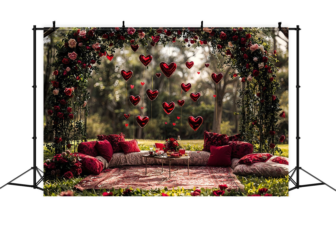 Valentines Backdrop Outdoor Cushions Roses Heart Balloons Backdrop BRP12-263