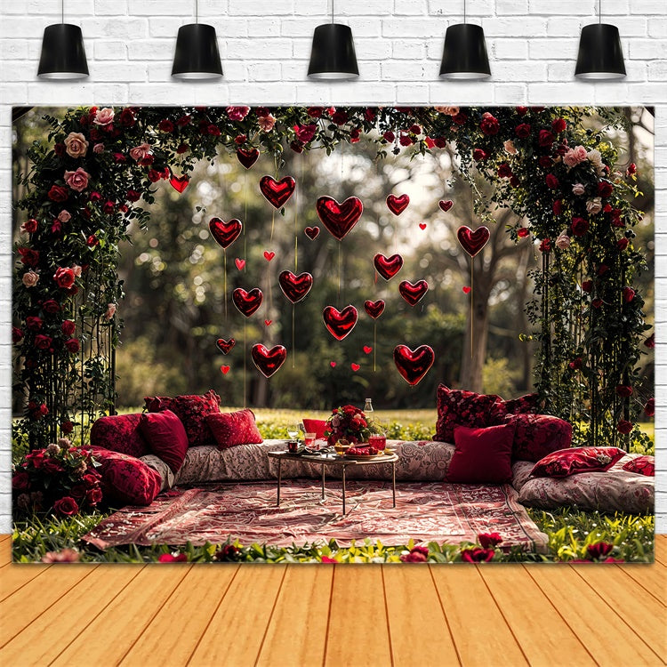 Valentines Backdrop Outdoor Cushions Roses Heart Balloons Backdrop BRP12-263