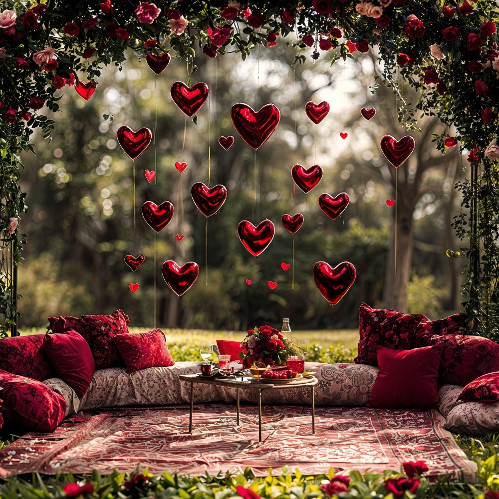 Valentines Backdrop Outdoor Cushions Roses Heart Balloons Backdrop BRP12-263